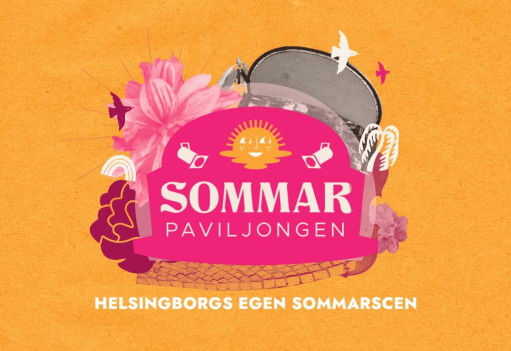Grafisk design på Sommar Paviljongen i orange och rosa