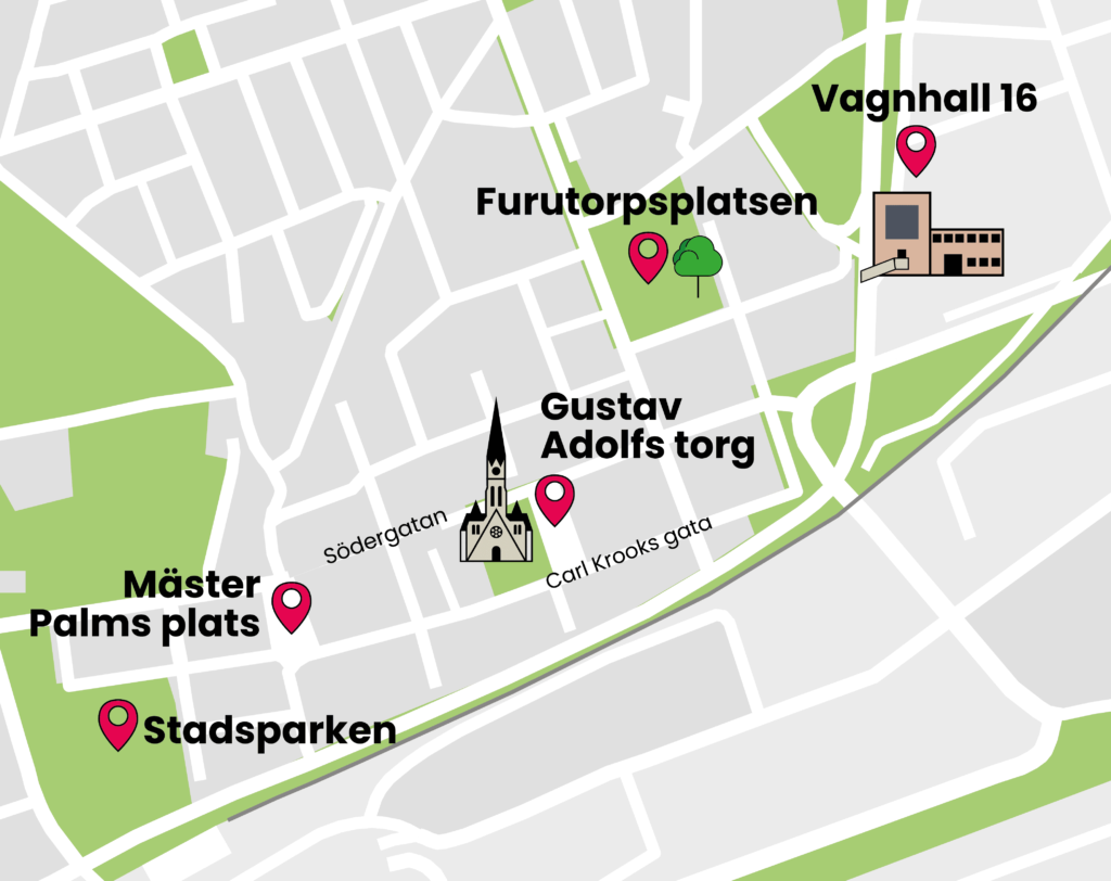En grafisk karta över området på Söder.