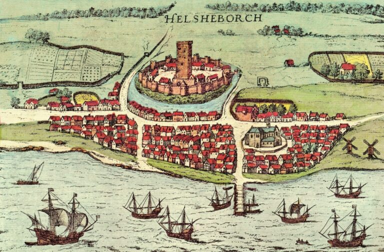 En målning av Helsingborg från 1589 av Georg Braun
